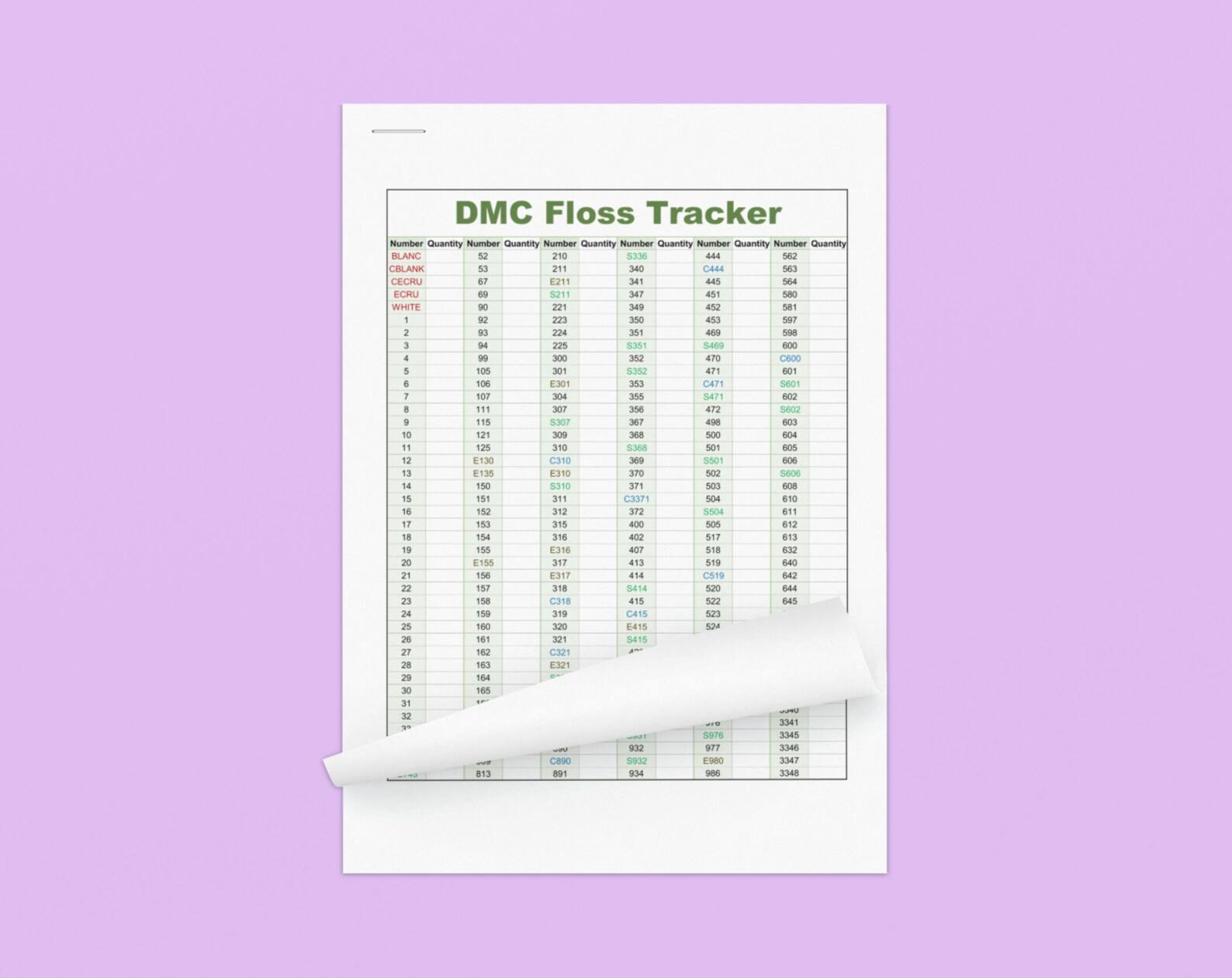 DMC Floss Inventory Tracker has 733 Color Numbers is Printable Etsy