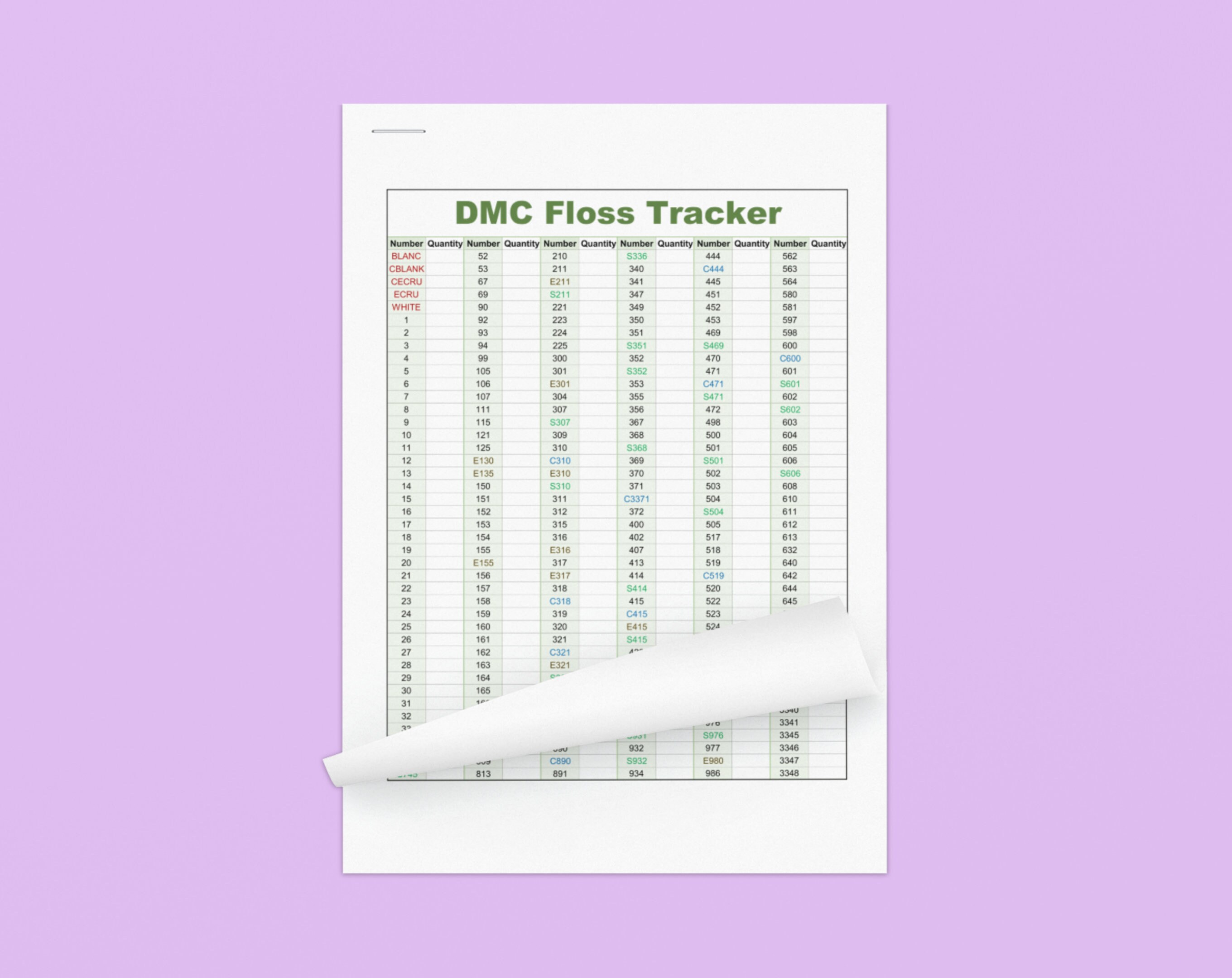 DMC Floss Inventory Tracker Has 733 Color Numbers is Printable Etsy UK