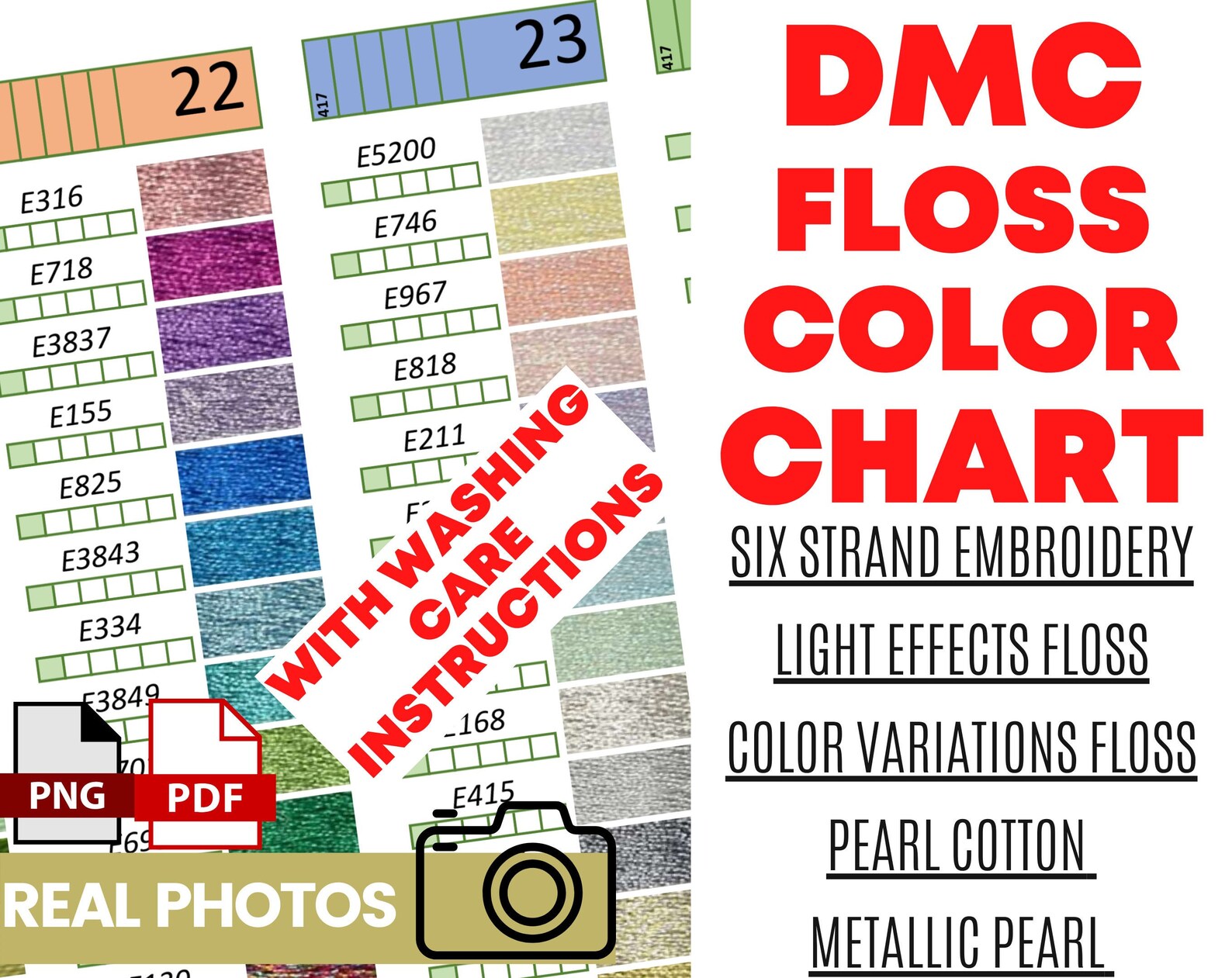 DMC Floss Color Chart With Actual Thread Sample Photos Has 581 Color ...