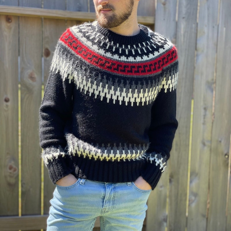 Christmas Nordic Fair Isle Dinosaur Pattern Crew Neck Red Pullover Sweater