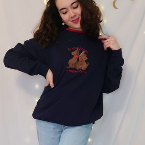 Vintage 90&#39;s y2k dog canine lover sweatshirt, size L, gifts pet owners, cotton blend, embroidered, crewneck navy red pullover mc sportswear