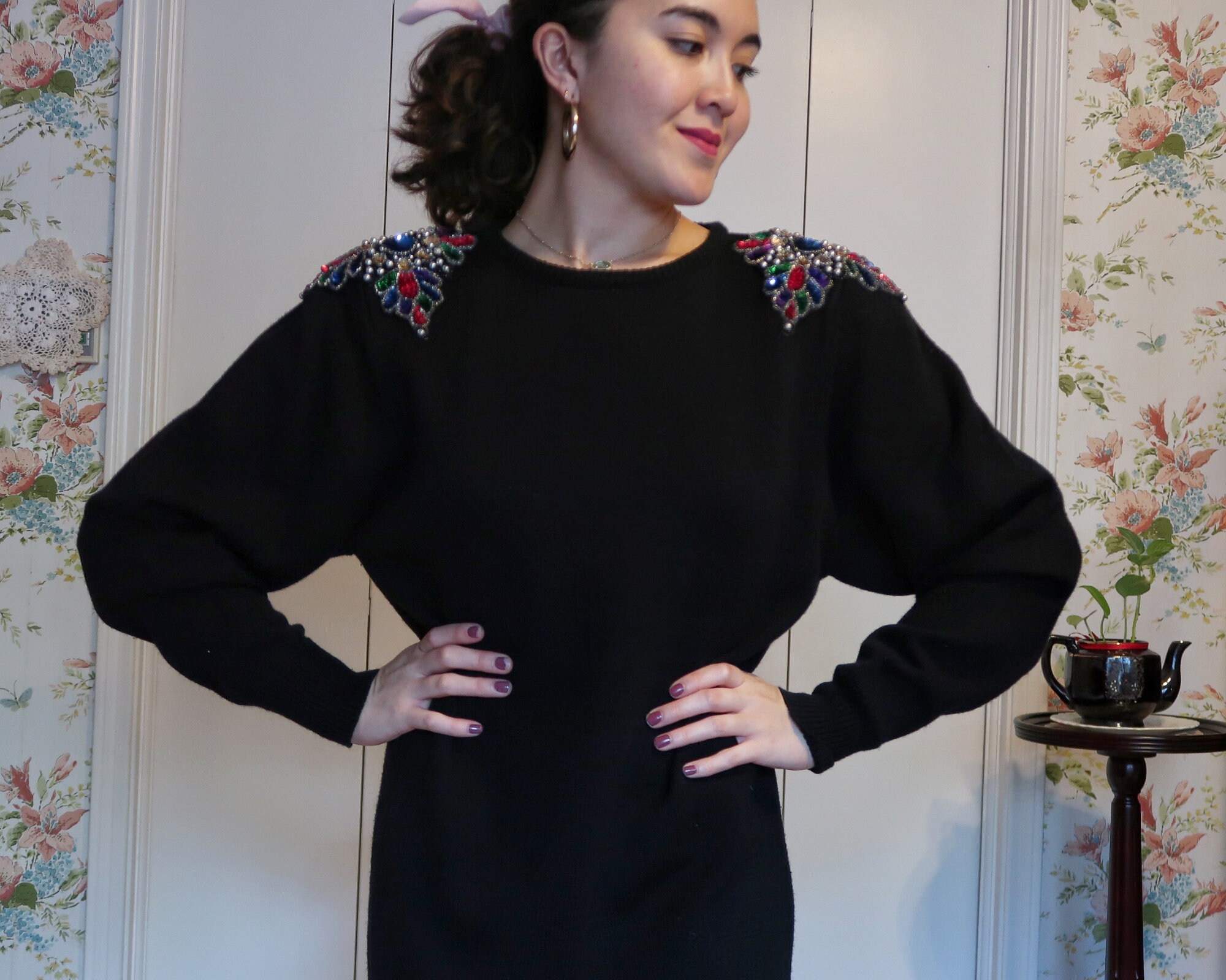 sequin shoulder sweater
