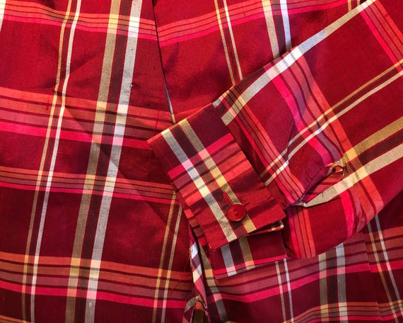 Vintage 90's / y2k silk wrap around shirt, red pl… - image 6