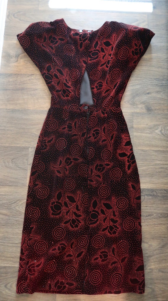 Vintage 80's velvet cocktail dress, vtg size 8, r… - image 6