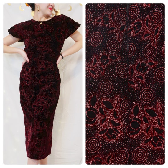 Vintage 80's velvet cocktail dress, vtg size 8, r… - image 1