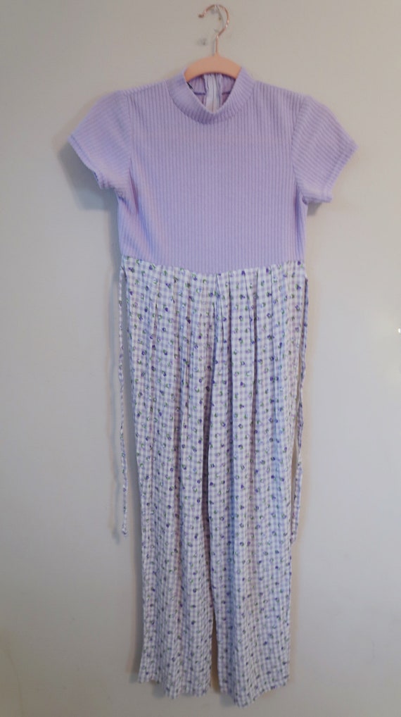 Vintage 90's purple floral gingham jumpsuit, swea… - image 5