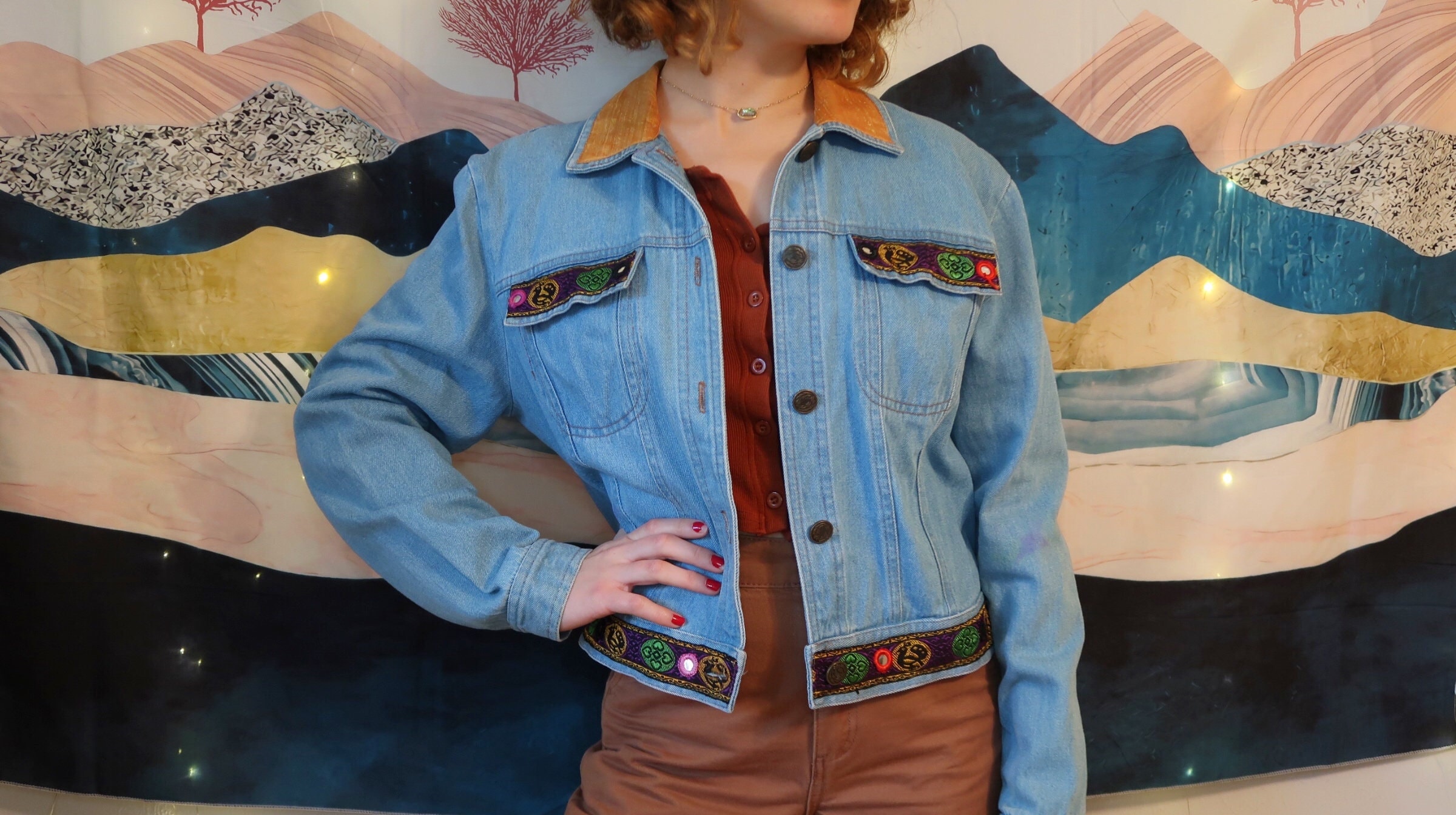 Vintage 80's Denim Jean Jacket W/ Aztec 