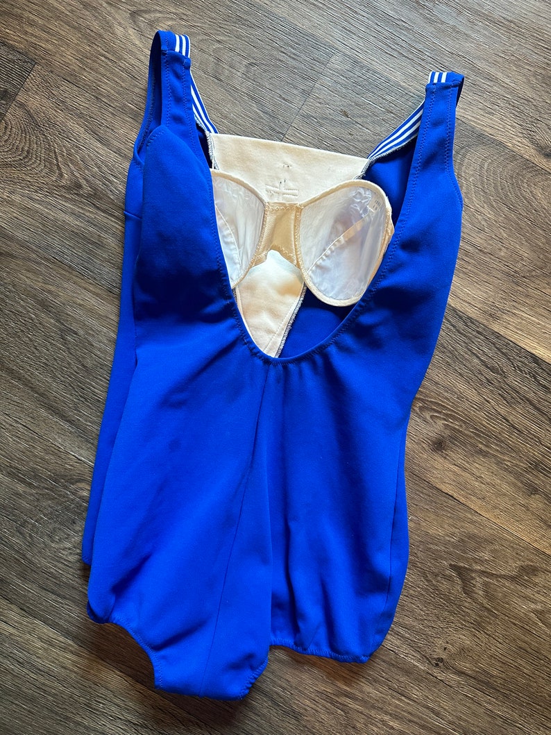 Vintage 60's One Piece Nautical Swimsuit, Striped Royal Blue & White