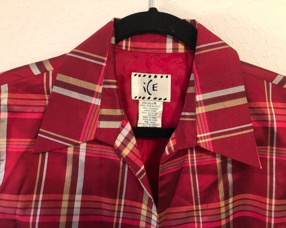 Vintage 90's / y2k silk wrap around shirt, red pl… - image 5