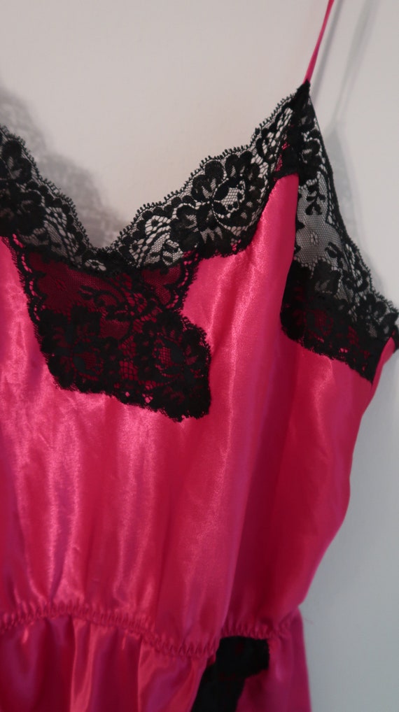 Vintage 80's hot pink black lace teddy bodysuit, … - image 4