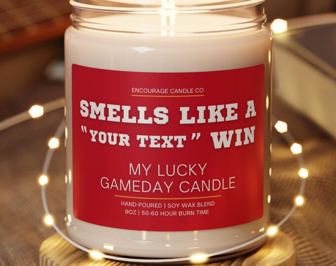 Smells Like A Win | My Lucky Gameday Candle | Personalized Sports Candle | Sports Themed Gift | College Gameday Décor | Sport Themed Candle