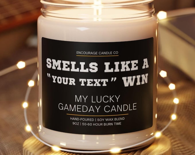 Smells Like A Win | My Lucky Gameday Candle | Personalized Sports Candle | Sports Themed Gift | College Gameday Décor | Sport Themed Candle