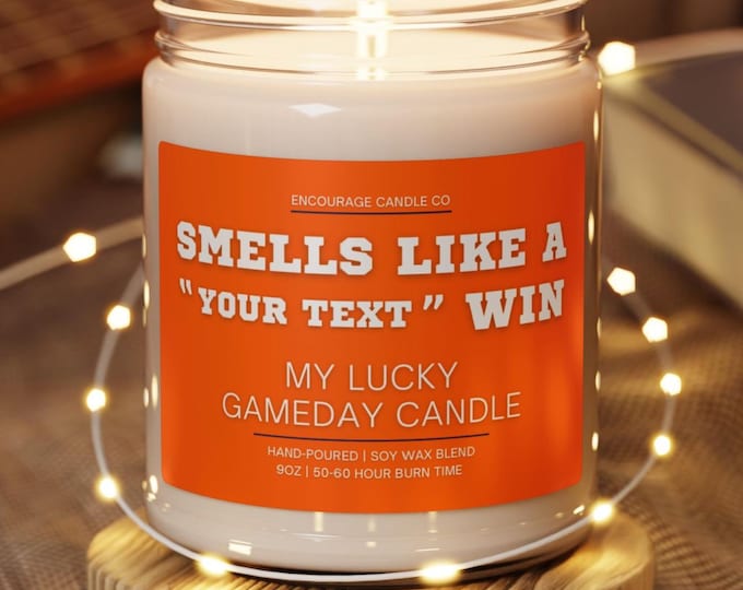 Smells Like A Win | My Lucky Gameday Candle | Personalized Sports Candle | Sports Themed Gift | College Gameday Décor | Sport Themed Candle