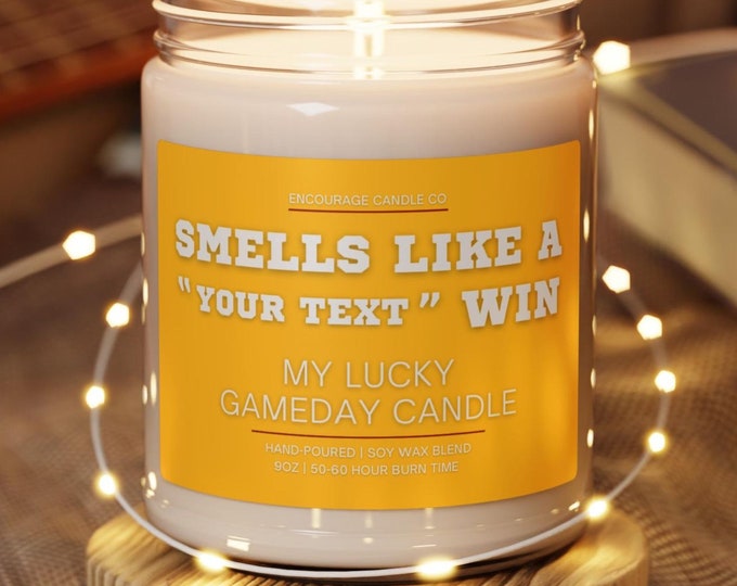 Smells Like A Win | My Lucky Gameday Candle | Personalized Sports Candle | Sports Themed Gift | College Gameday Décor | Sport Themed Candle