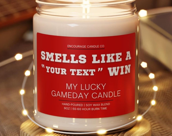 Smells Like A Win | My Lucky Gameday Candle | Personalized Sports Candle | Sports Themed Gift | College Gameday Décor | Sport Themed Candle