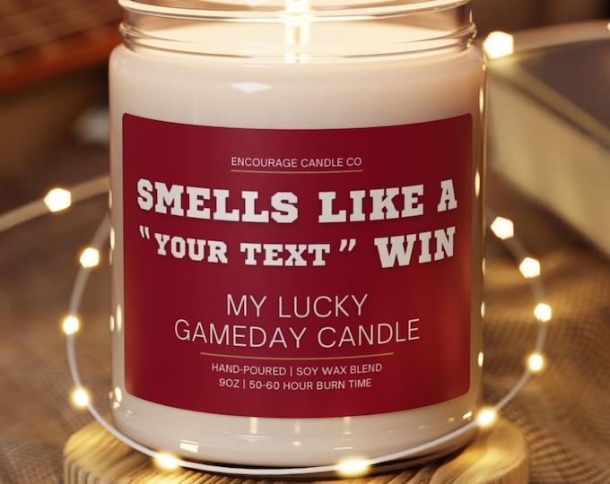 Smells Like A Win | My Lucky Gameday Candle | Personalized Sports Candle | Sports Themed Gift | College Gameday Décor | Sport Themed Candle