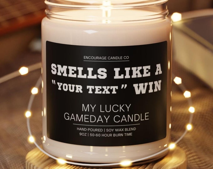 Smells Like A Win | Personalized Sports Themed Candle | My Lucky Gameday Candle | Pro Football Fan Gift | Gameday Décor | Man Cave Candle