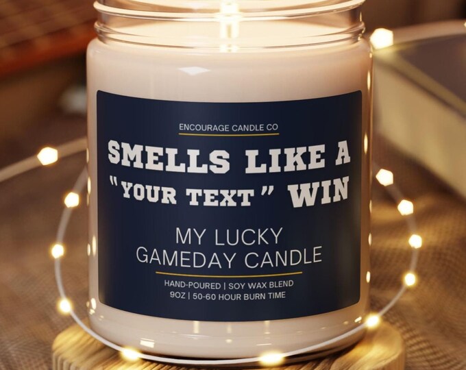 Smells Like A Win | My Lucky Gameday Candle | Personalized Sports Candle | Sports Themed Gift | College Gameday Décor | Sport Themed Candle