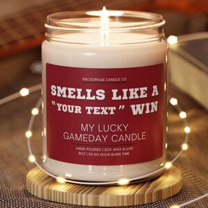 Smells Like A Win | My Lucky Gameday Candle | Personalized Sports Candle | Sports Themed Gift | College Gameday Décor | Sport Themed Candle