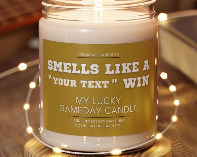 Smells Like A Win | My Lucky Gameday Candle | Personalized Sports Candle | Sports Themed Gift | College Gameday Décor | Sport Themed Candle