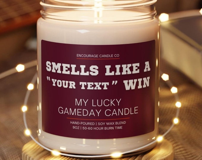 Smells Like A Win | My Lucky Gameday Candle | Personalized Sports Candle | Sports Themed Gift | College Gameday Décor | Sport Themed Candle