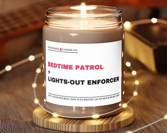 Bedtime Patrol Lights-Out Enforcer Funny Parent Candle, Candle Gift for New Parents, Humorous Gag Gift For Dad, Silly Scented Candle For Mom