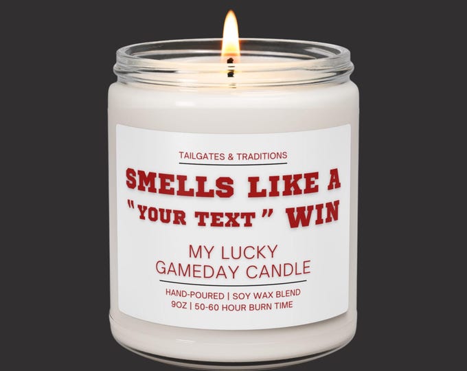 Smells Like A Personalized Win | Funny Gameday Candle | Sports Fan Gift | Custom Label