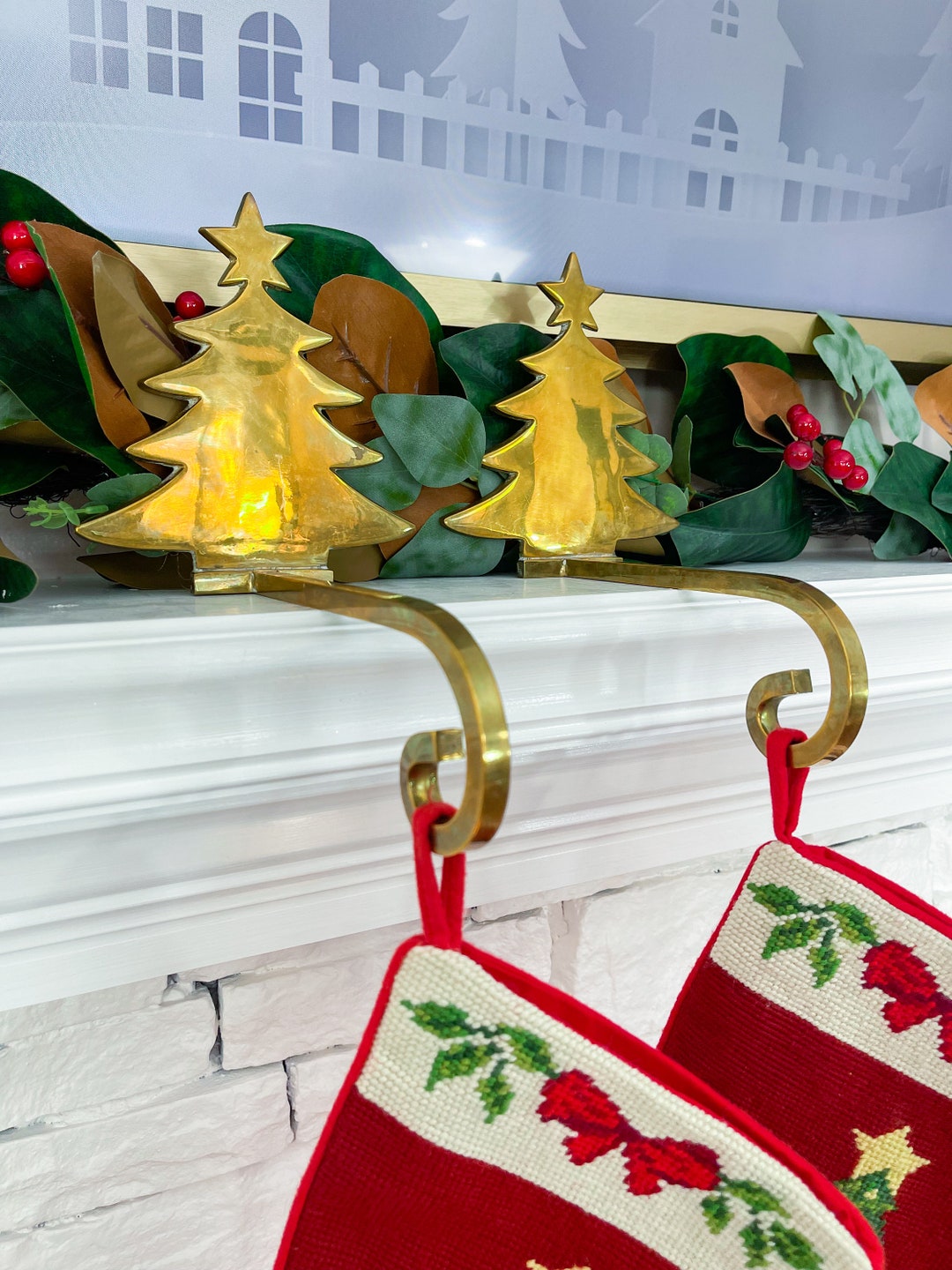 Set of 2 Vintage Gold Brass Christmas Tree Stocking Holders Etsy