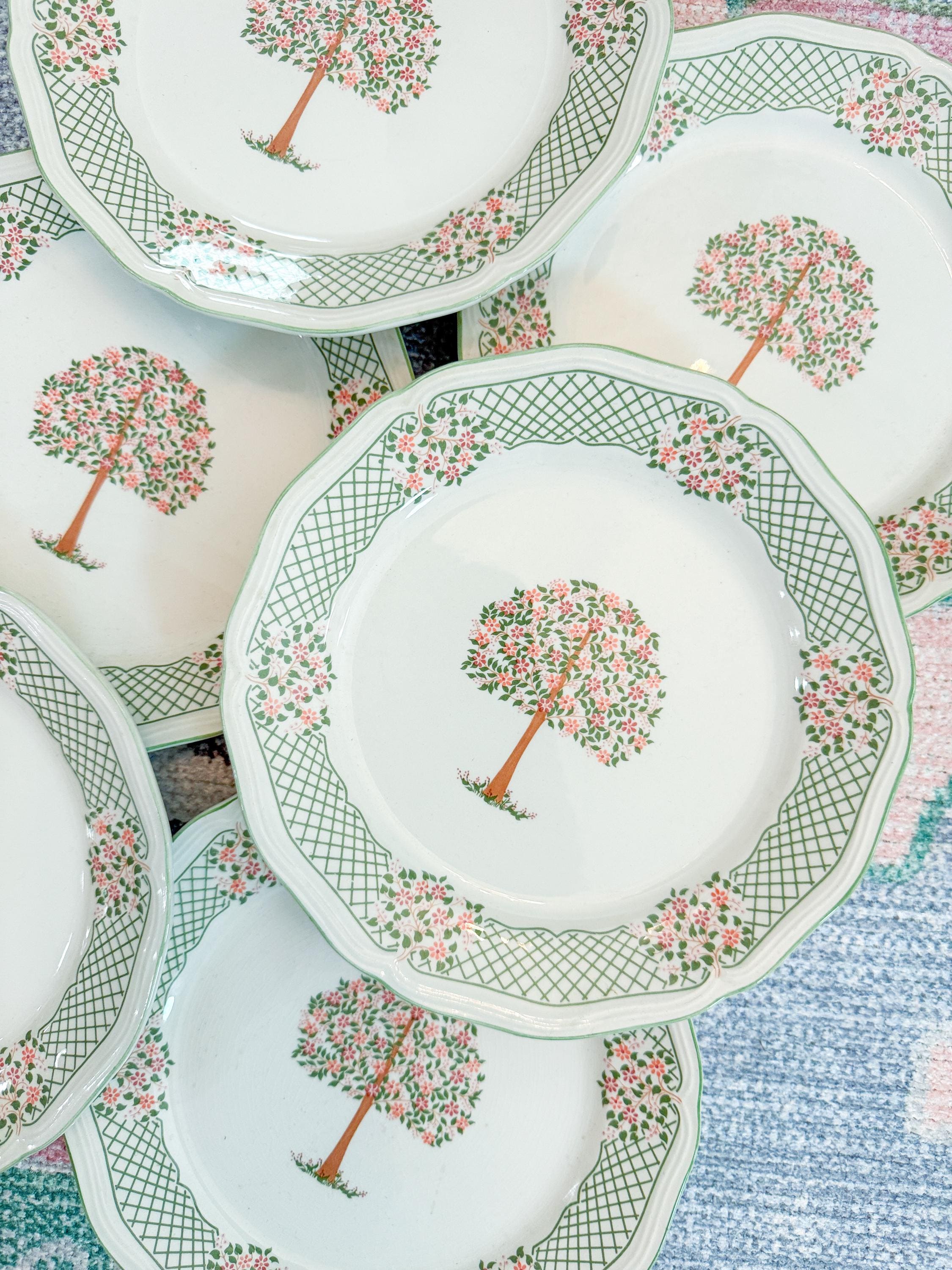 Set of 2 Vintage 7.5” Country French Belle Fleur Topiary Salad Plates | Chinoiserie Chic | GrandMillennial Style, Sango, Plate Wall