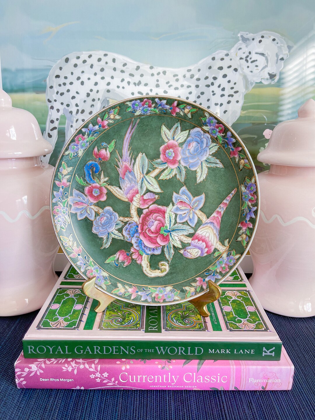 Vintage 10 Colorful Birds Green & Gold Decorative Plate Etsy