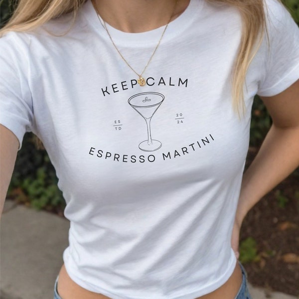 Espresso Martini Baby Tee, Soft Girl Y2K, Coquette Aesthetic, Retro Cocktail T-Shirt, Cool Girl Drink Gift for Women, Clean Girl 90s Style