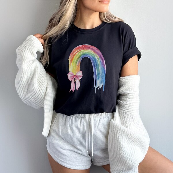 Coquette Pride Comfort Colors T Shirt, Queer Flirty Bow Aesthetic, LGBTQ Rainbow Trendy Tee for Pride Month, Equality Activism, Ally Support