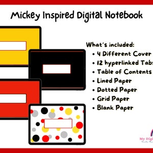Mickey Inspired Digital Notebook | GoodNotes Notebook | 12 Tabs | 12 Subjects Digital Notebook | Polka Dots