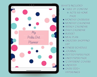 Digital Planner with Polka Dots Undated Hyperlinked and Vertical