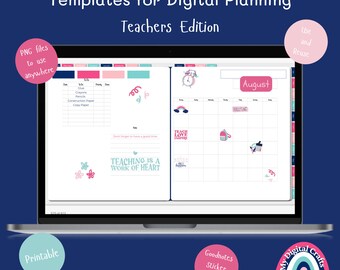 Digital Sticker Templates for Teachers with Calendars, Contacts, Student Details, Lesson Plans, Grades, Attendance, Field Trips and more