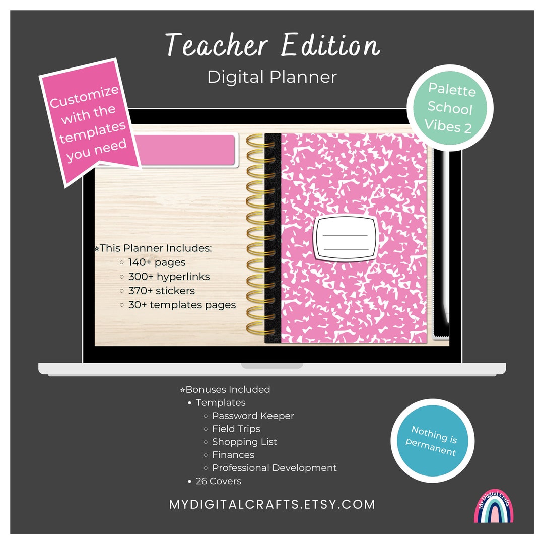 Digital Planner | Teacher's Edition | School Vibes 2 | 2-page | Undated ...