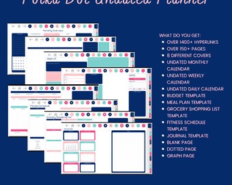 Digital Planner with Polka Dots Undated Hyperlinked and Horizontal