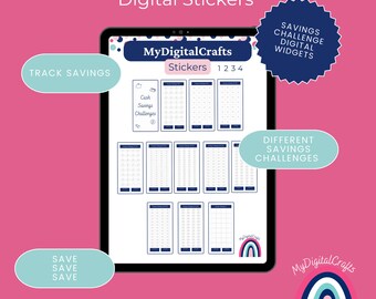 Savings Challenge Digital Widgets | Finance Digital Stickers | GoodNotes Sticker Collection | Pre-Cropped Stickers