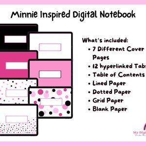 Minnie Inspired Digital Notebook | GoodNotes Notebook | 12 Tabs | 12 Subjects Digital Notebook | Polka Dots