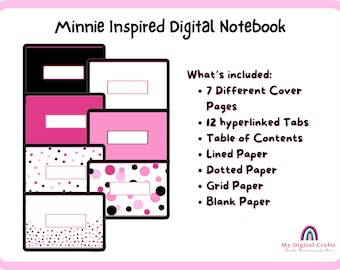 Minnie Inspired Digital Notebook | GoodNotes Notebook | 12 Tabs | 12 Subjects Digital Notebook | Polka Dots