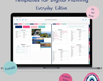 Digital Sticker Templates Everyday Edition with calendars, finances, checklists, goal setting, vacation, party, and project stickers