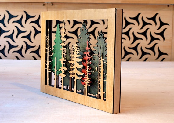 Handmade 3D Forest Wall Art | Wooden Forest Scene with Colorful Trees | Nature-Inspired Home Decor and Gift