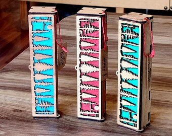 Natural Wood Forest Landscape Pen Holder - Handmade, 3 Color Options, Magnetic Lid