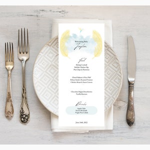 Cartes de menu Baby Boy Baby Shower - Baptême Baptême Gender Reveal - Modèle Canva - Papeterie - Menu DIY