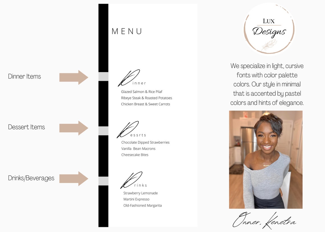 Black and White Cursive Minimal Food and Drink Menu Cards - PRINTABLE ...