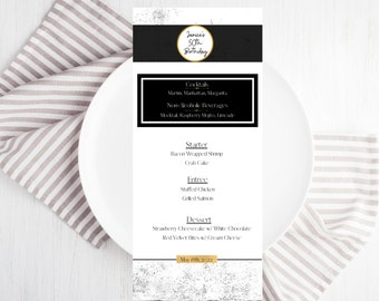 Black and White Marble Themed Custom Food and Drink Menu - Canva Template - DIY Event Menu