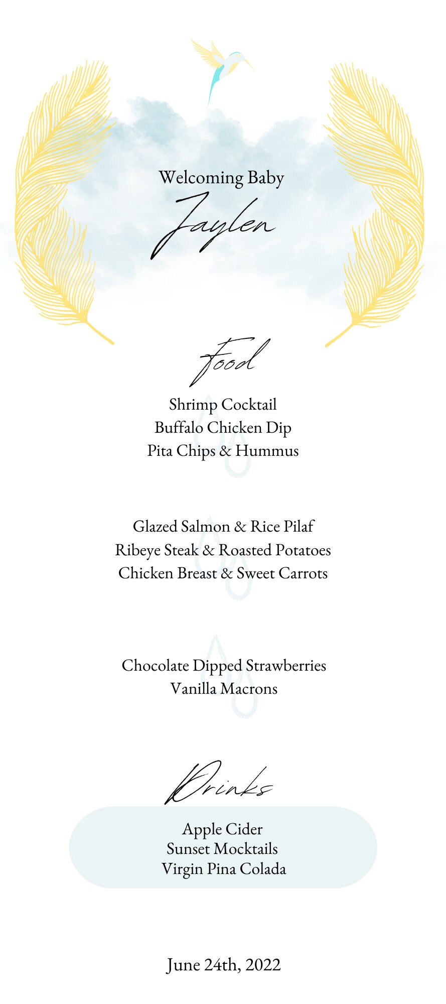 Baby Boy Baby Shower Menu Cards Christening Baptism Gender Etsy