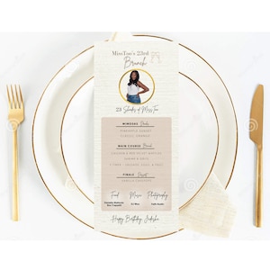 Beige and Gold Fancy Food and Drink Menu - Custom Menu Card with Personal Picture - Canva Template - Printable DIY Menu