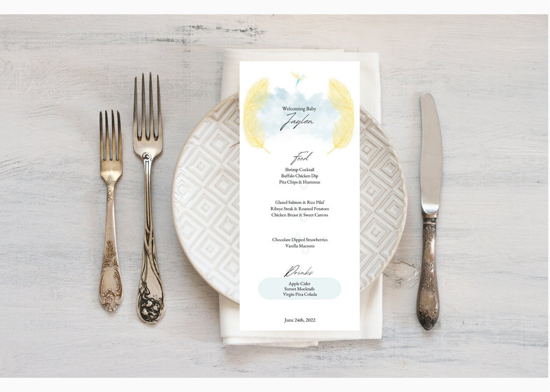 Baby Boy Baby Shower Menu Cards Christening Baptism Gender Reveal Canva