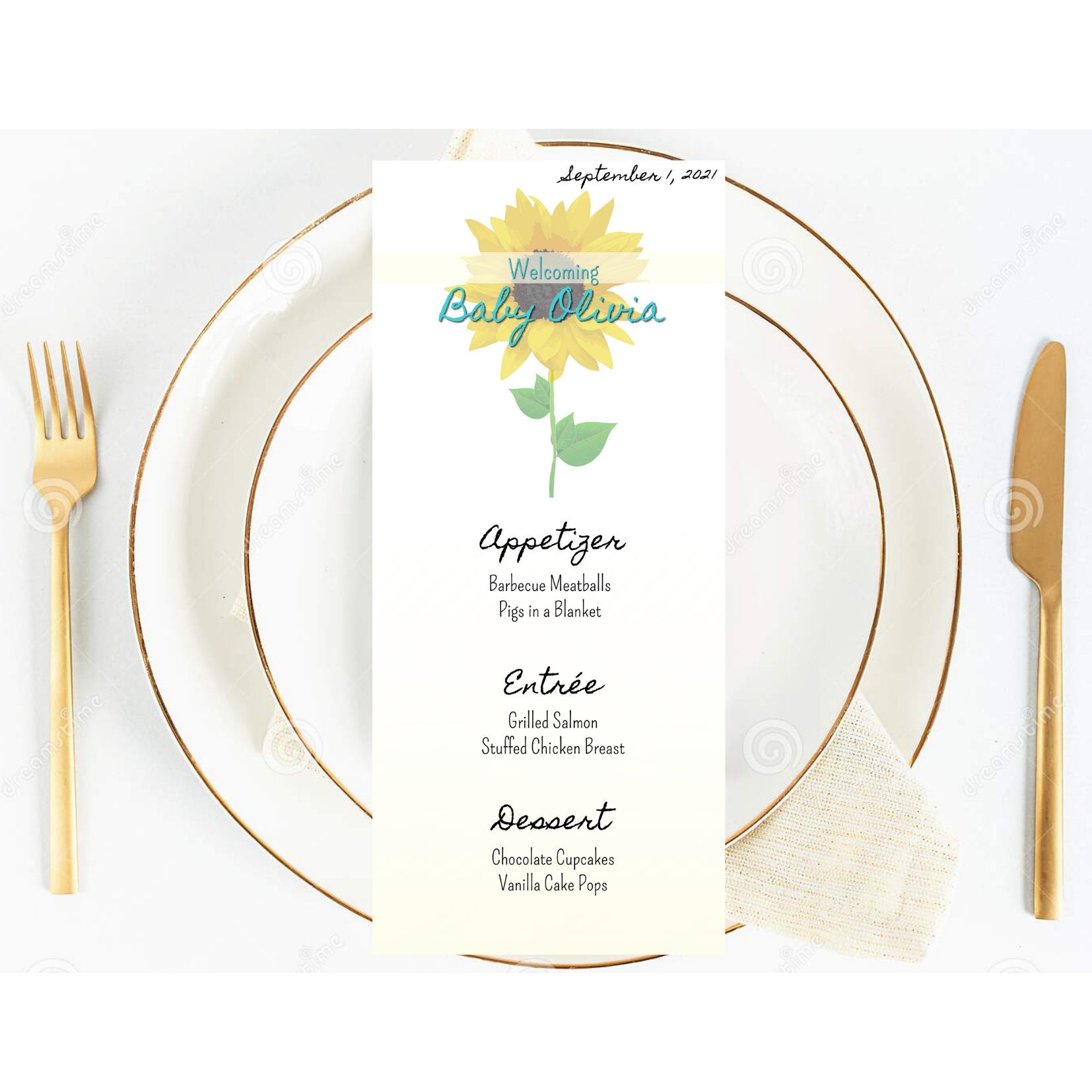 Yellow Sunflower Theme Personalized Food & Drink Menus for Etsy UK